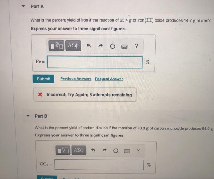 Solved Iron(III) oxide reacts with carbon monoxide to