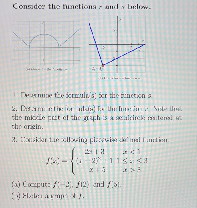 Solved Consider the functions r and s below. 2 X -2 (a) | Chegg.com