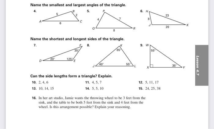 Solved Name The Smallest And Largest Angles Of The Triangle Chegg Com