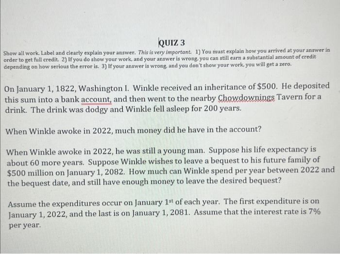 Solved QuIZ 3 Show all work. Label and clearly explain your | Chegg.com