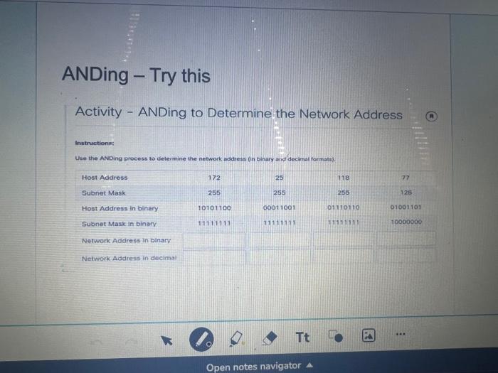 Solved Activity - ANDing to Determine the Network Address | Chegg.com