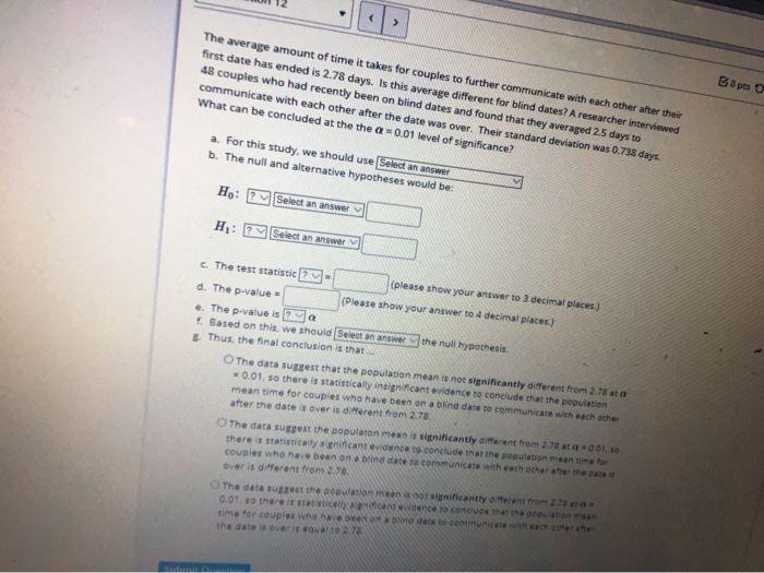 Solved B&pts The average amount of time it takes for couples | Chegg.com