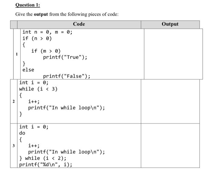 Solved Output Question 1: Give the output from the following | Chegg.com