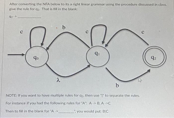 Solved After converting the NFA below to its a right linear | Chegg.com