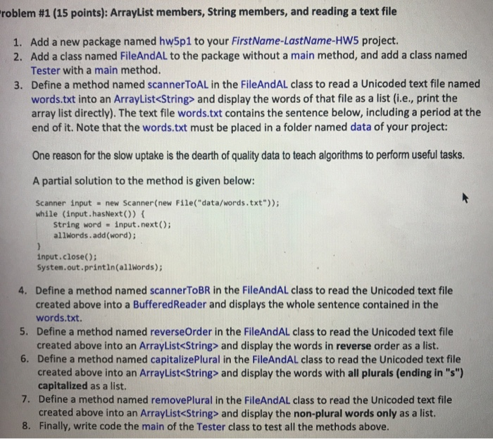 Solved roblem #1 (15 points): ArrayList members, String | Chegg.com