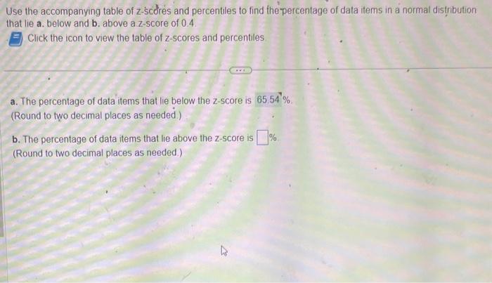 Solved Use the accompanying table of z-scores and | Chegg.com