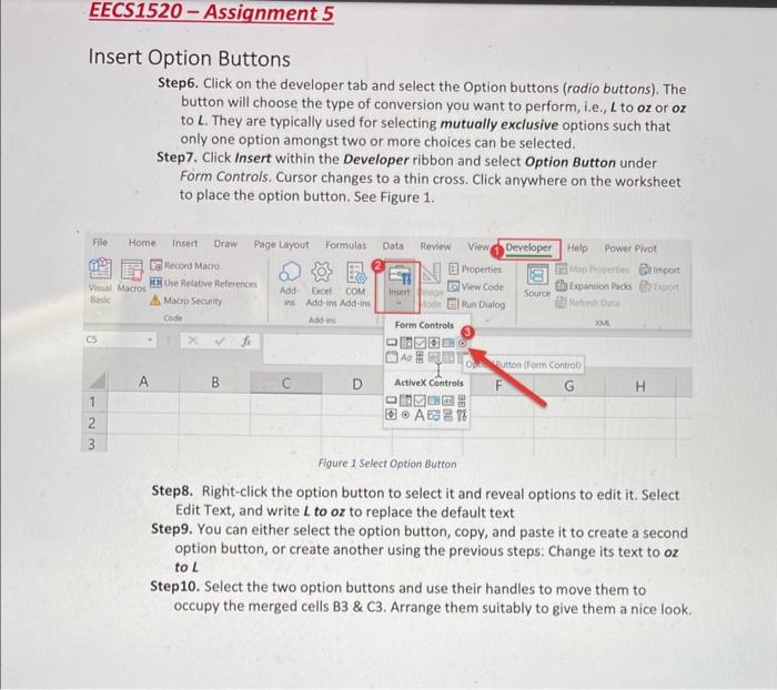 nsert Option Buttons
Step6. Click on the developer tab and select the Option buttons (radio buttons). The button will choose