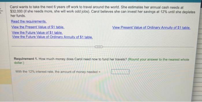 Solved Carol wants to take the next 6 years off work to | Chegg.com