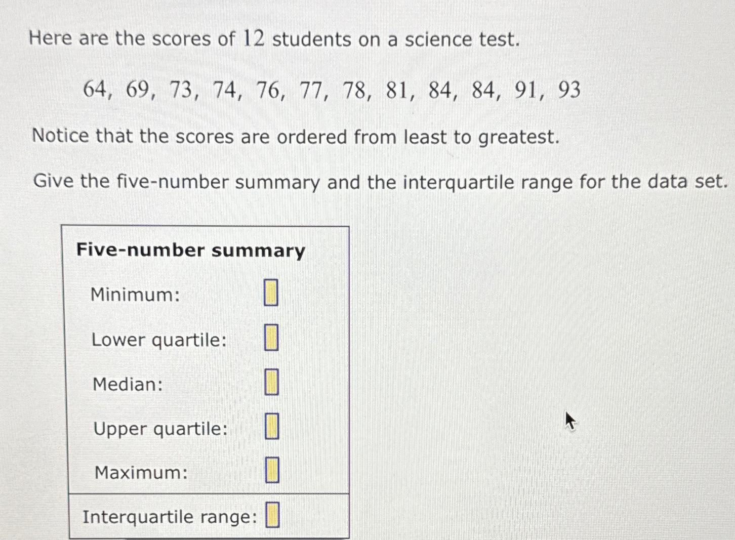 Solved Here are the scores of 12 ﻿students on a science | Chegg.com