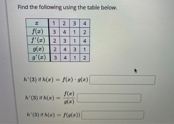 Solved Find The Following Using The Table Below 2 1 2 3 4 Chegg Solved Find The Following Using The Table Below 2 1 2 3 4 Chegg