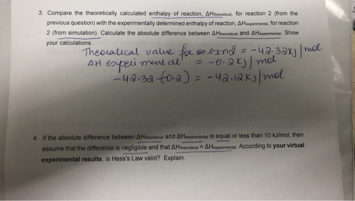 Solved 2. Applying Hess's Law and the result from the | Chegg.com