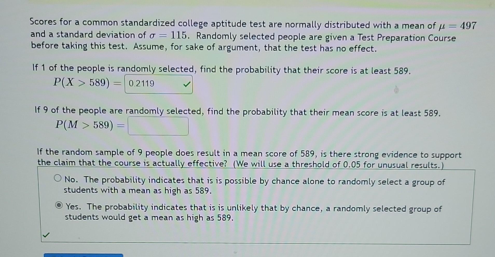 Solved Scores for a common standardized college aptitude