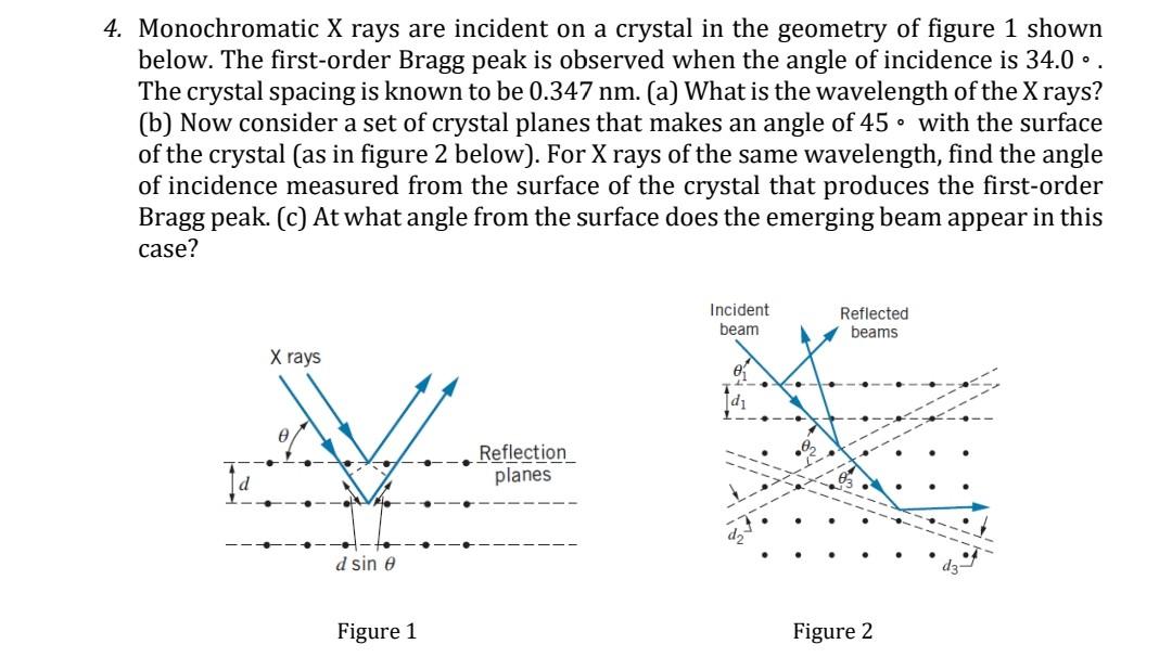 Solved . 4. Monochromatic X rays are incident on a crystal | Chegg.com