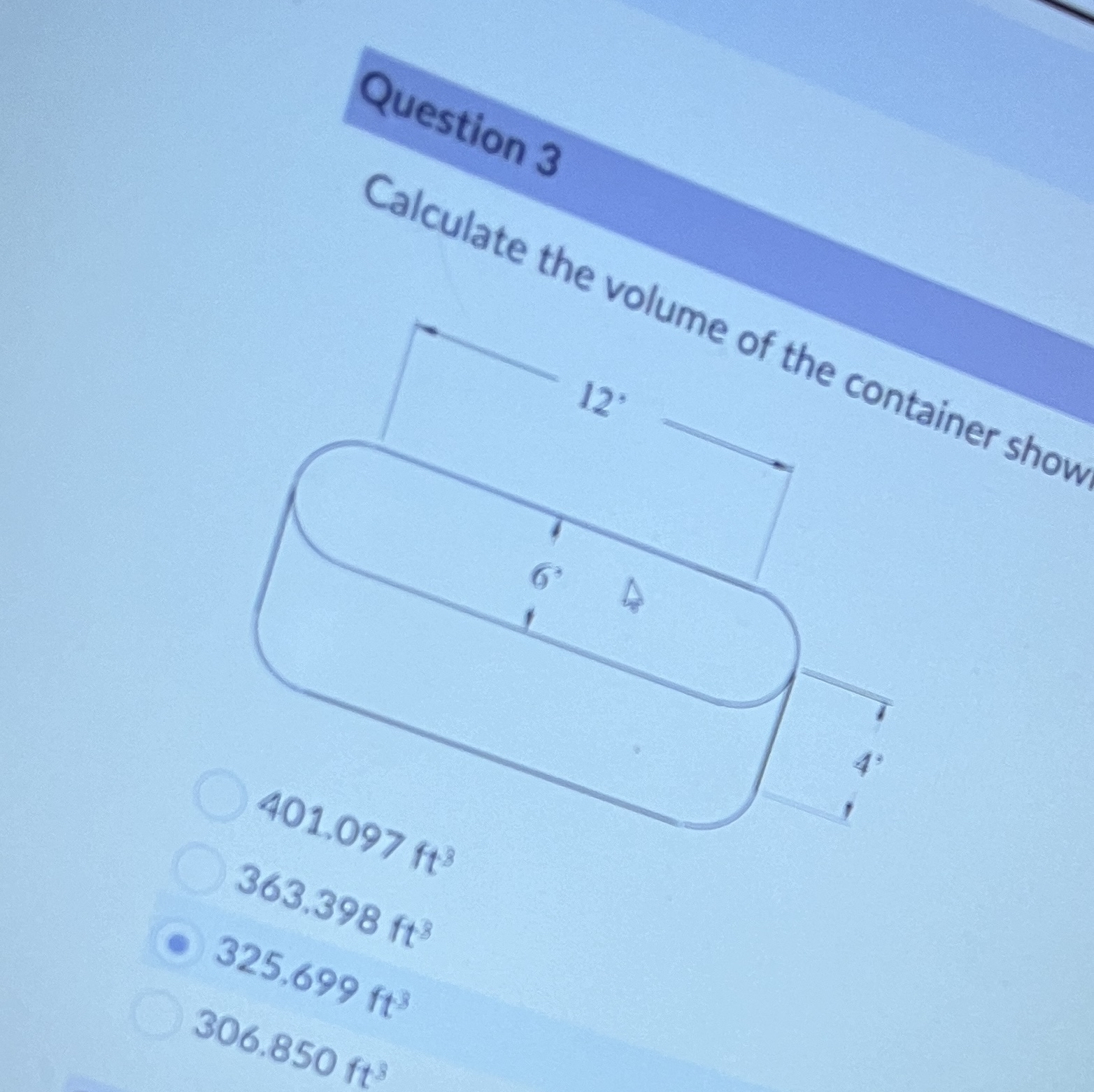 Solved Question 3 ﻿Calculate the volume of the container | Chegg.com