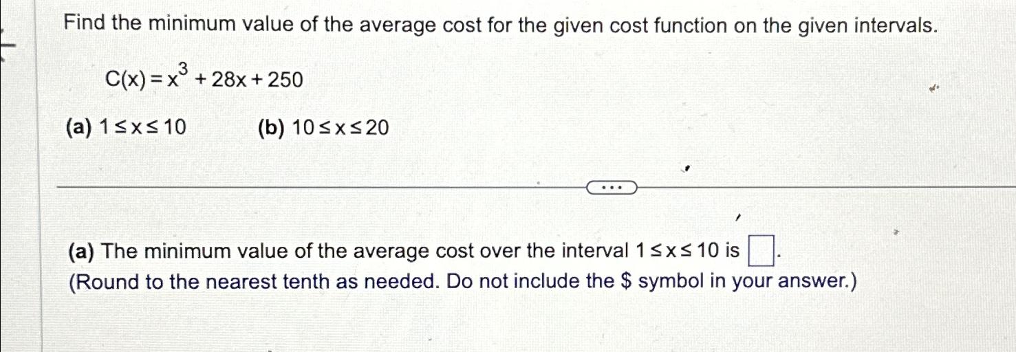 Solved Find the minimum value of the average cost for the | Chegg.com