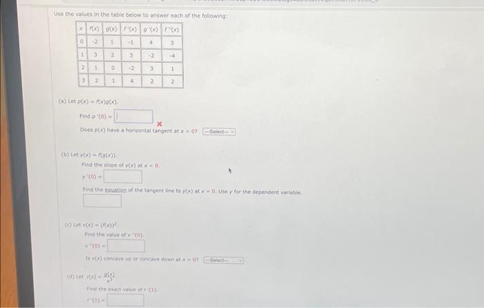 Solved Use the values in the table below to answer each of | Chegg.com