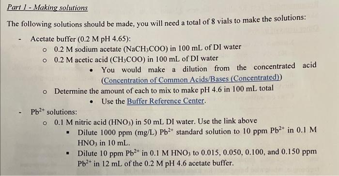 Solved Part 1 - Making solutions The following solutions | Chegg.com