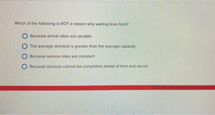 Solved Which of the following is NOT a reason why waiting | Chegg.com