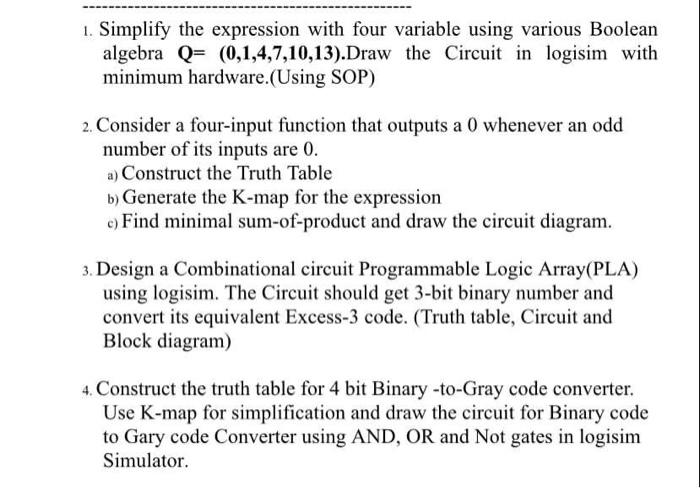 Solved 1. Simplify the expression with four variable using | Chegg.com
