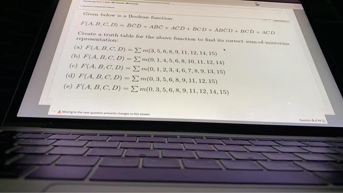 Given below is a Boolean function F(A,B,C,D) - BCD + | Chegg.com