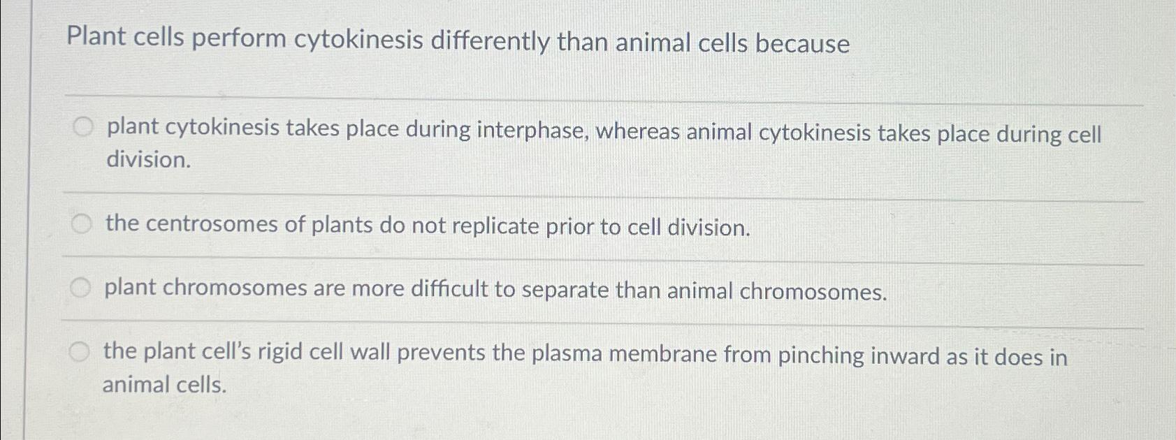 Solved Plant cells perform cytokinesis differently than Biology Diagrams