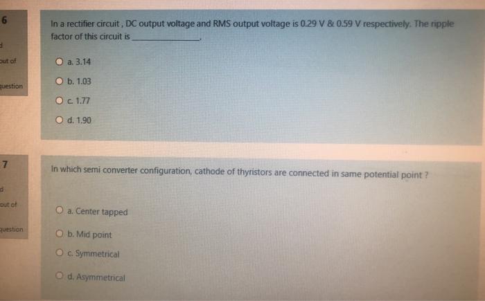 Solved 6 In a rectifier circuit, DC output voltage and RMS | Chegg.com