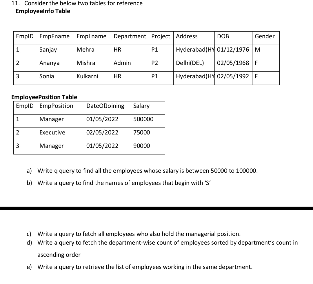 Solved Consider the below two tables for | Chegg.com