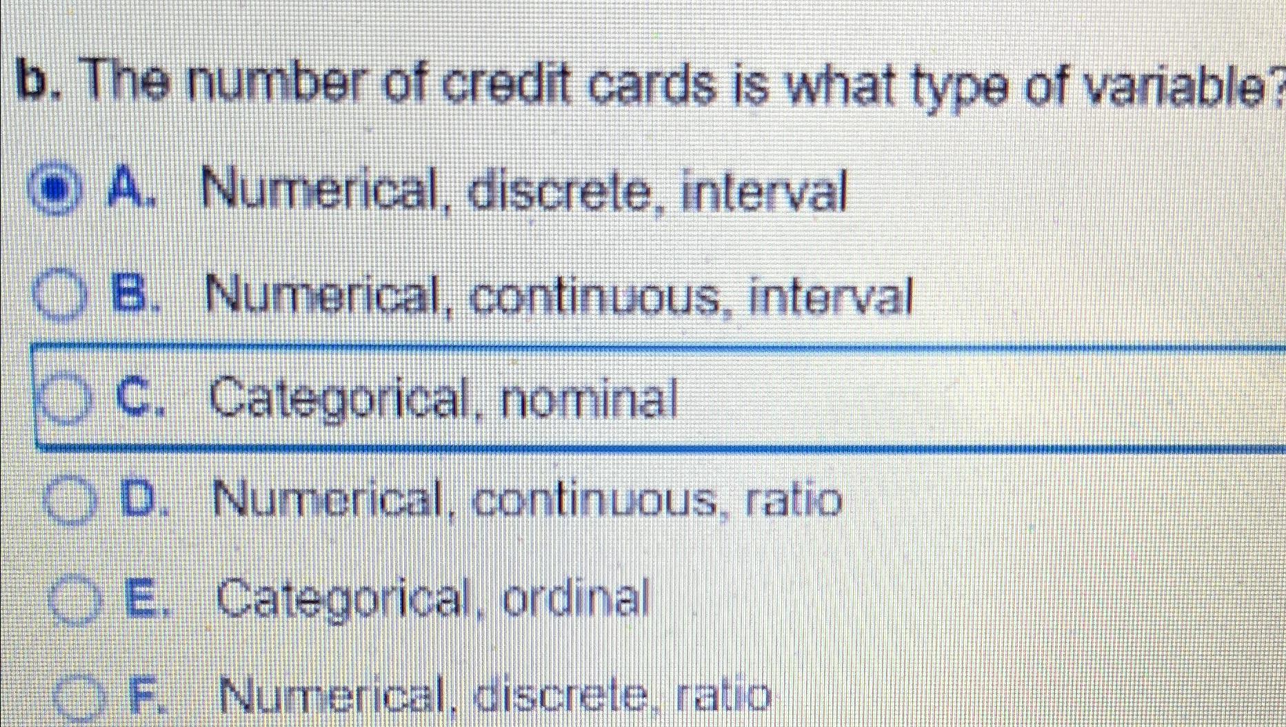 Solved b. ﻿The number of credit cards is what type of | Chegg.com