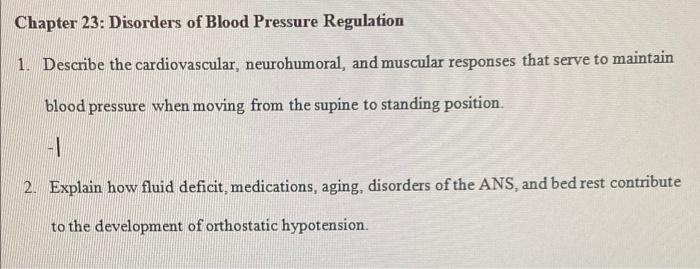 Solved Chapter 23: Disorders of Blood Pressure Regulation 1. | Chegg.com