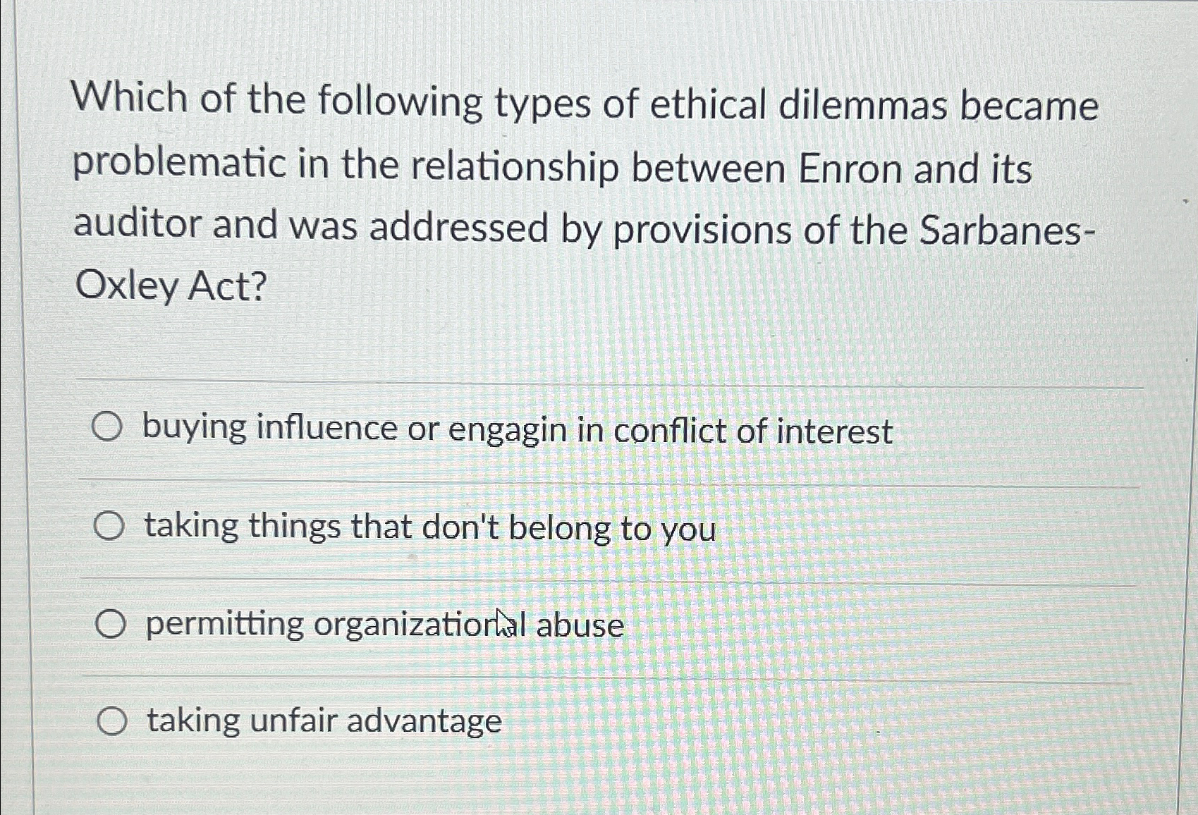 Solved Which of the following types of ethical dilemmas | Chegg.com