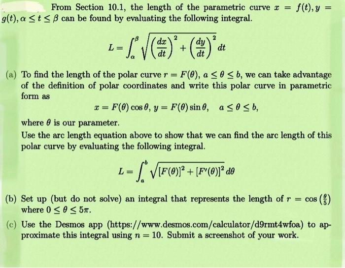 Solved F T Y From Section 10 1 The Length Of The Par Chegg Com