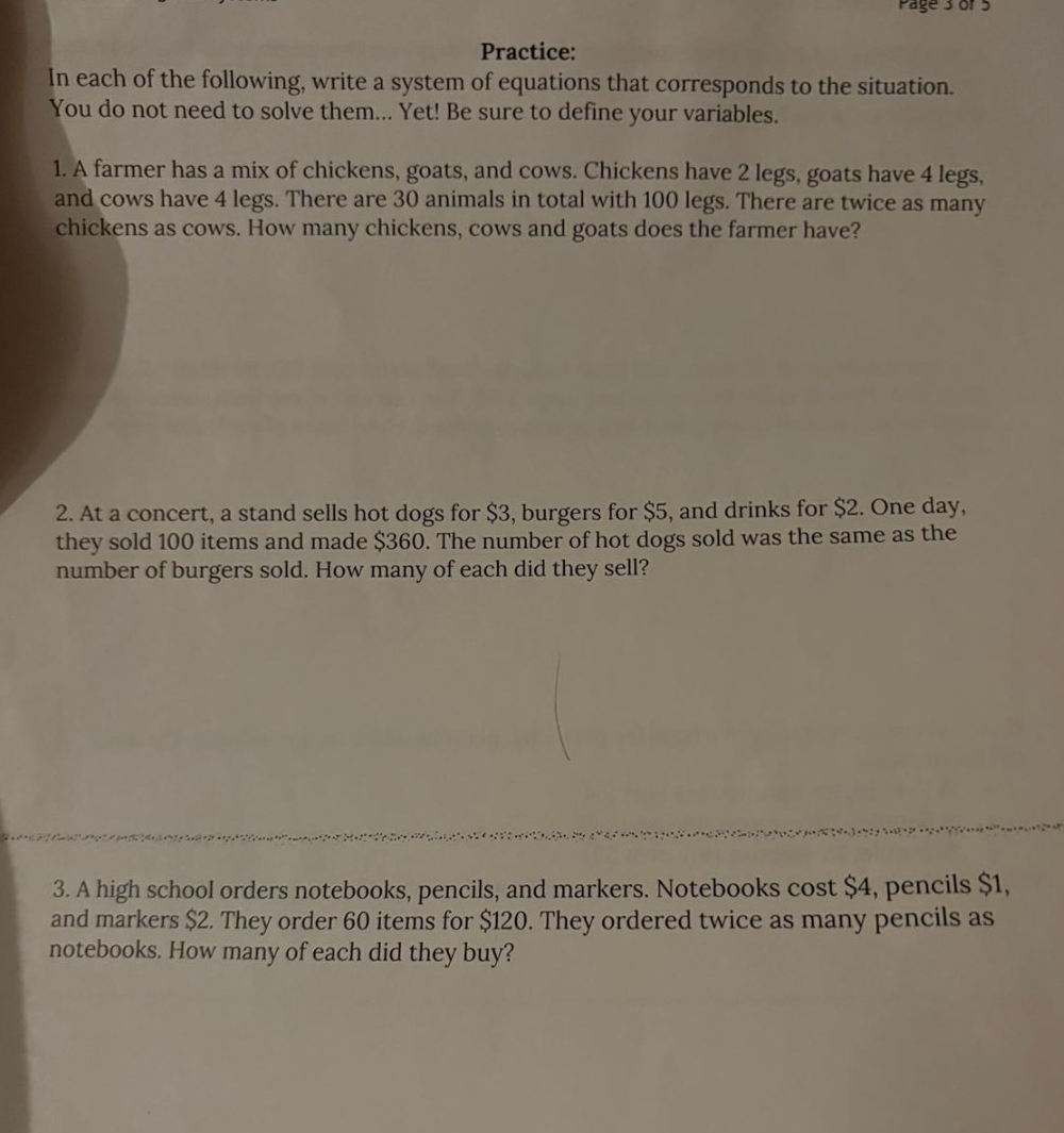 Solved Practice:In each of the following, write a system of | Chegg.com