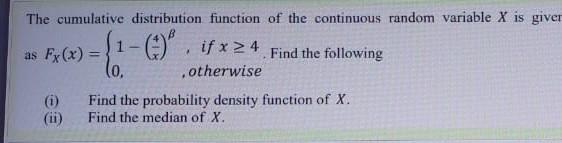 Solved The Cumulative Distribution Function Of The | Chegg.com