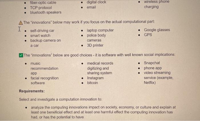 Solved You will explore a computing innovation of your | Chegg.com