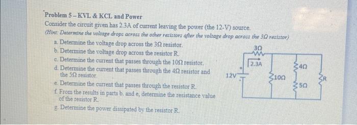 Solved Problem 5-KVL & KCL And Power Consider The Circuit | Chegg.com