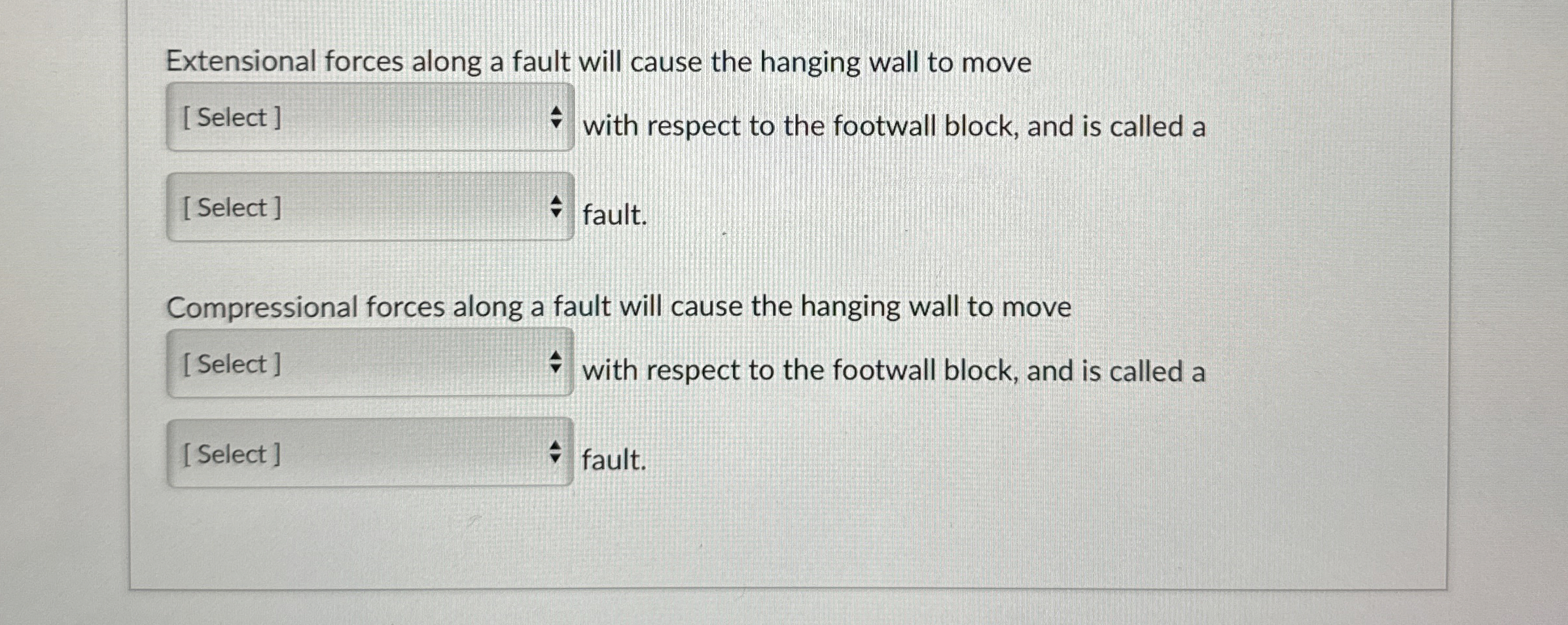 Solved Extensional forces along a fault will cause the