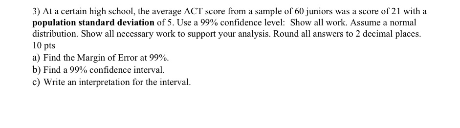 Solved At a certain high school, the average ACT score from | Chegg.com