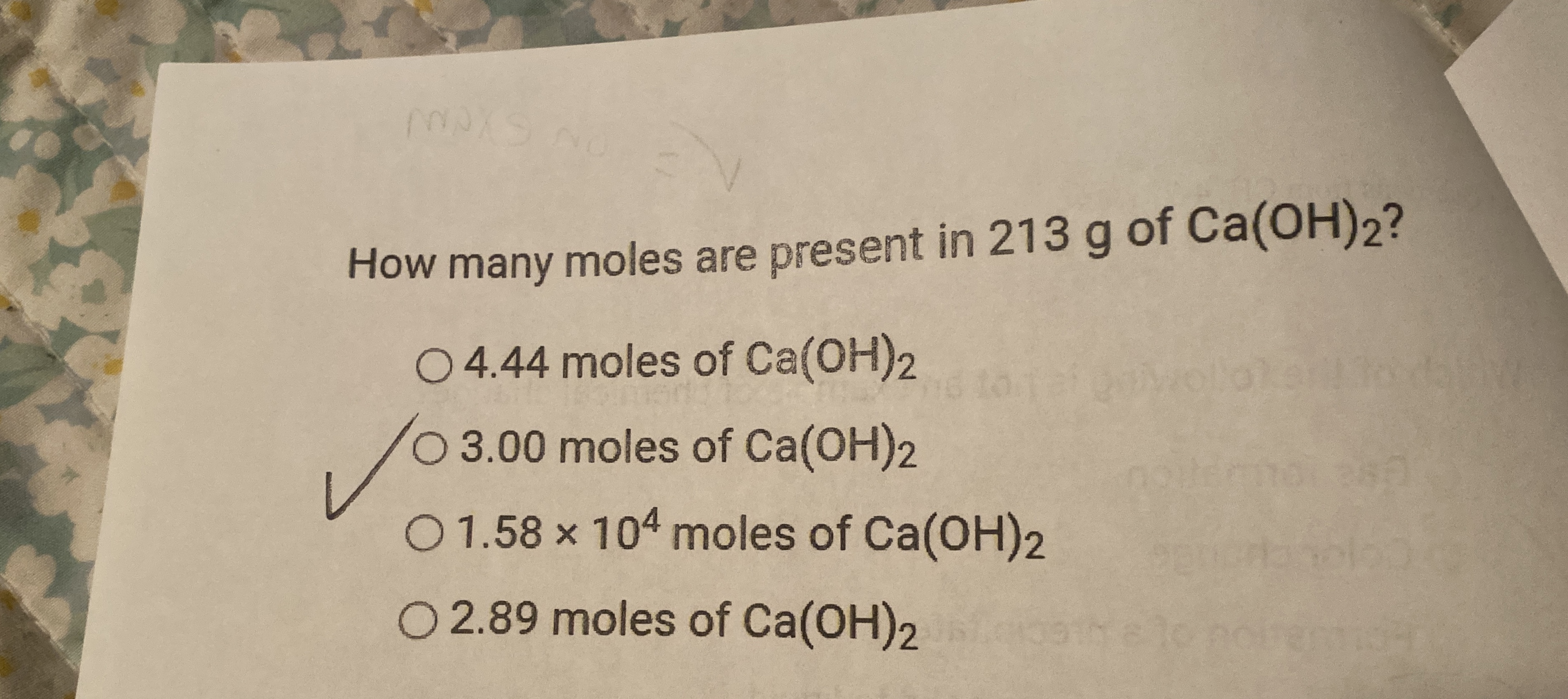 Solved How many moles are present in 213g ﻿of Ca(OH)2 ?4.44 | Chegg.com