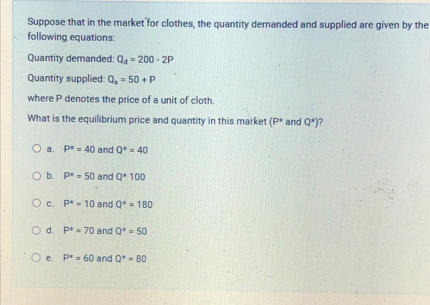 Solved Suppose that in the market for clothes, the quantity | Chegg.com