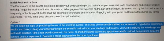 Initial Post Instructions The Discussions in this | Chegg.com