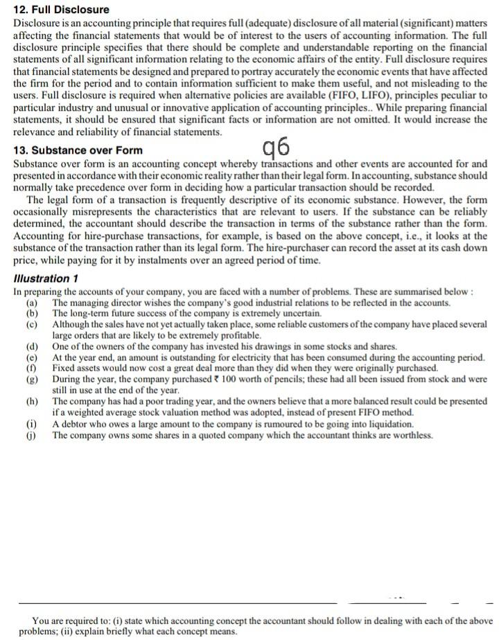 Solved 12. Full Disclosure Disclosure is an accounting | Chegg.com