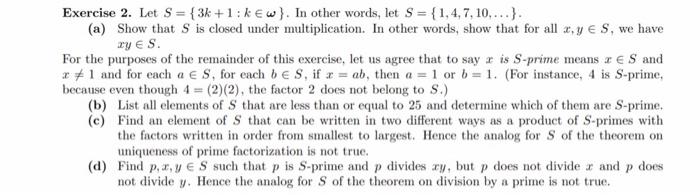 Solved Exercise 2. Let S 3k 1 w . In other words let S