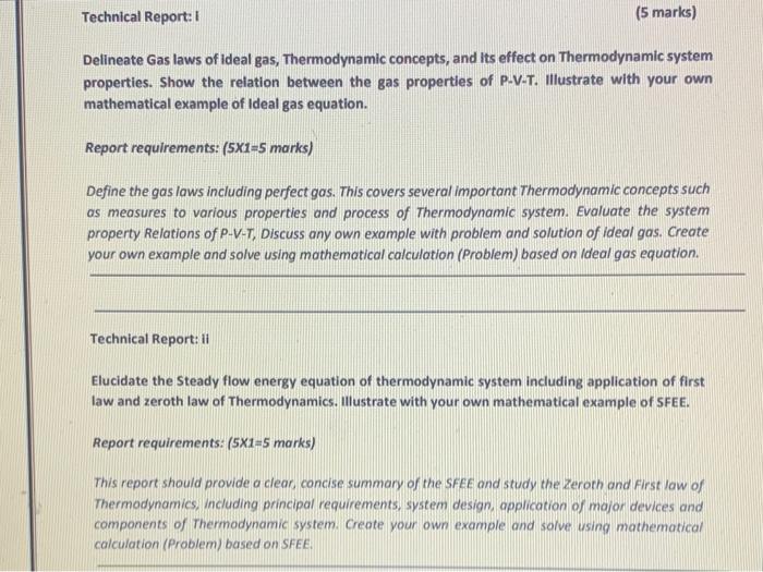 Solved Technical Report (5 marks) Delineate Gas laws of