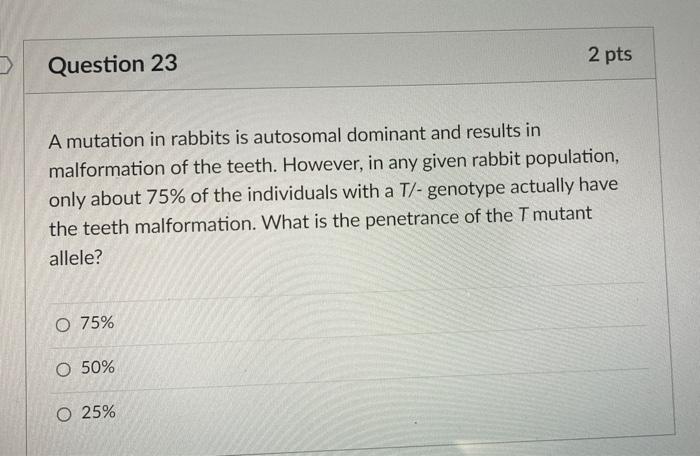 Solved 2 pts Question 23 A mutation in rabbits is autosomal | Chegg.com