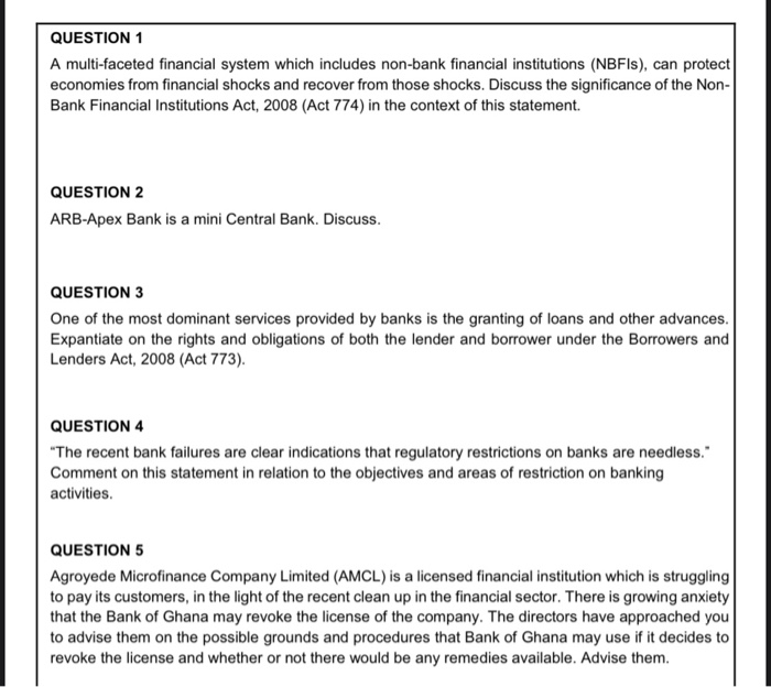 Solved Question 1 A Multi Faceted Financial System Which Chegg Com