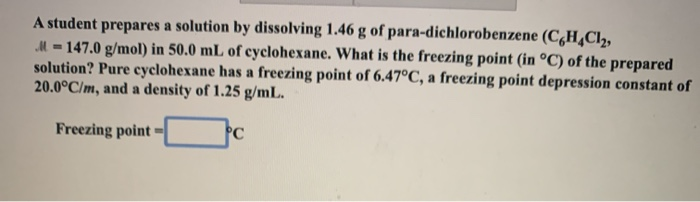 Solved A student prepares a solution by dissolving 1.46 g of | Chegg.com