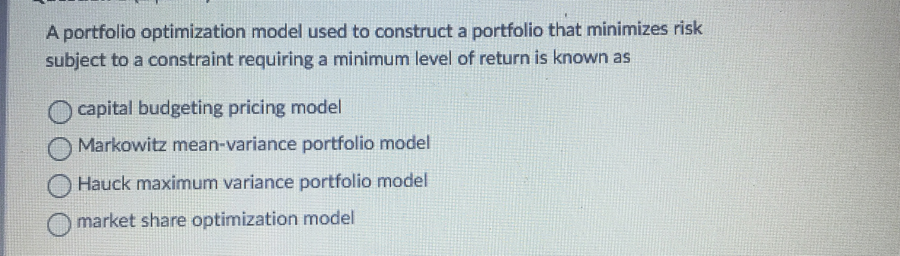 Solved A portfolio optimization model used to construct a | Chegg.com