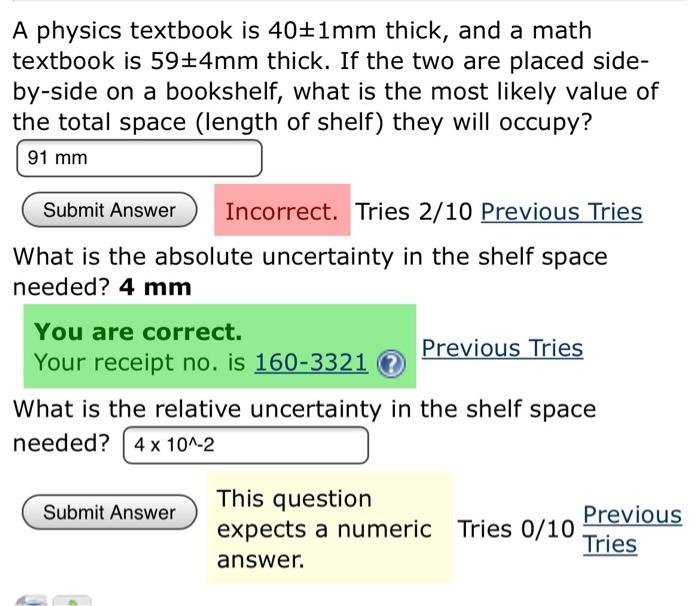 Solved A physics textbook is 40£1mm thick, and a math | Chegg.com