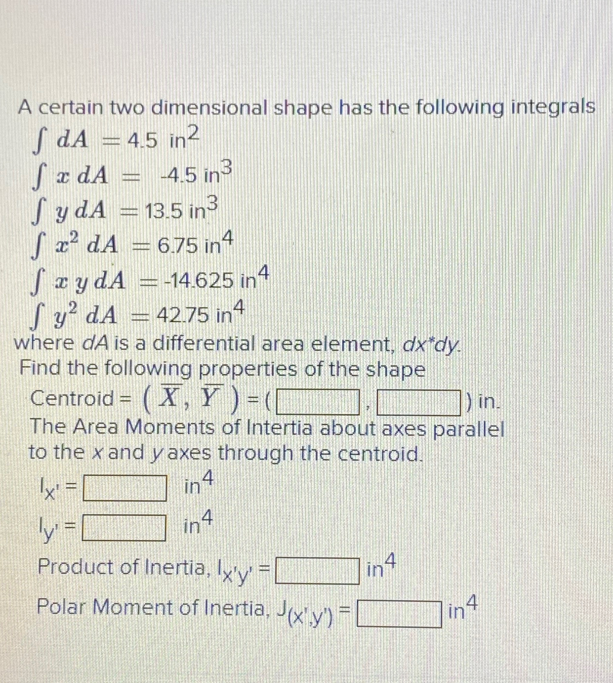 Solved A certain two dimensional shape has the following | Chegg.com