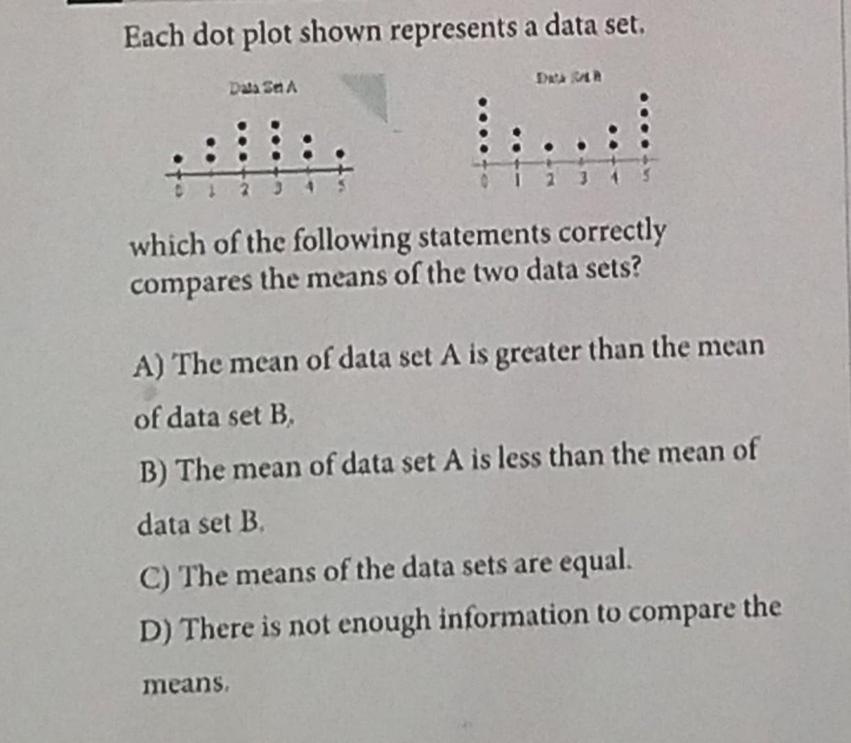 Solved Each dot plot shown represents a data set. which of | Chegg.com